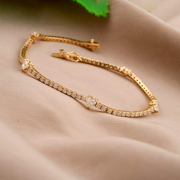 8Ct Diamond Bracelets Heart Cut Lab Created in 14K Yellow Gold Plated