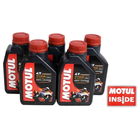Motul 104091 7100 Ester 4T Fully Synthetic 10W-40 Petrol Engine Oil for Bikes (1 L) - 5 pck w Premium Motul (The Best Engine Oil For Bikes)