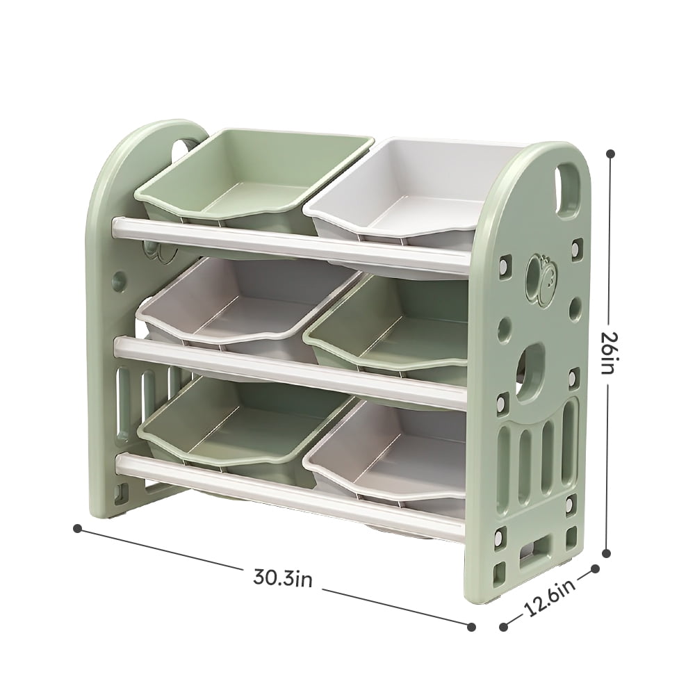 Kids Toy Storage Organizer with 6 HDPE Bins, 3-Tier Children Toy Cabinet with Rounded Corners for Playroom Bedroom Nursery Living Room