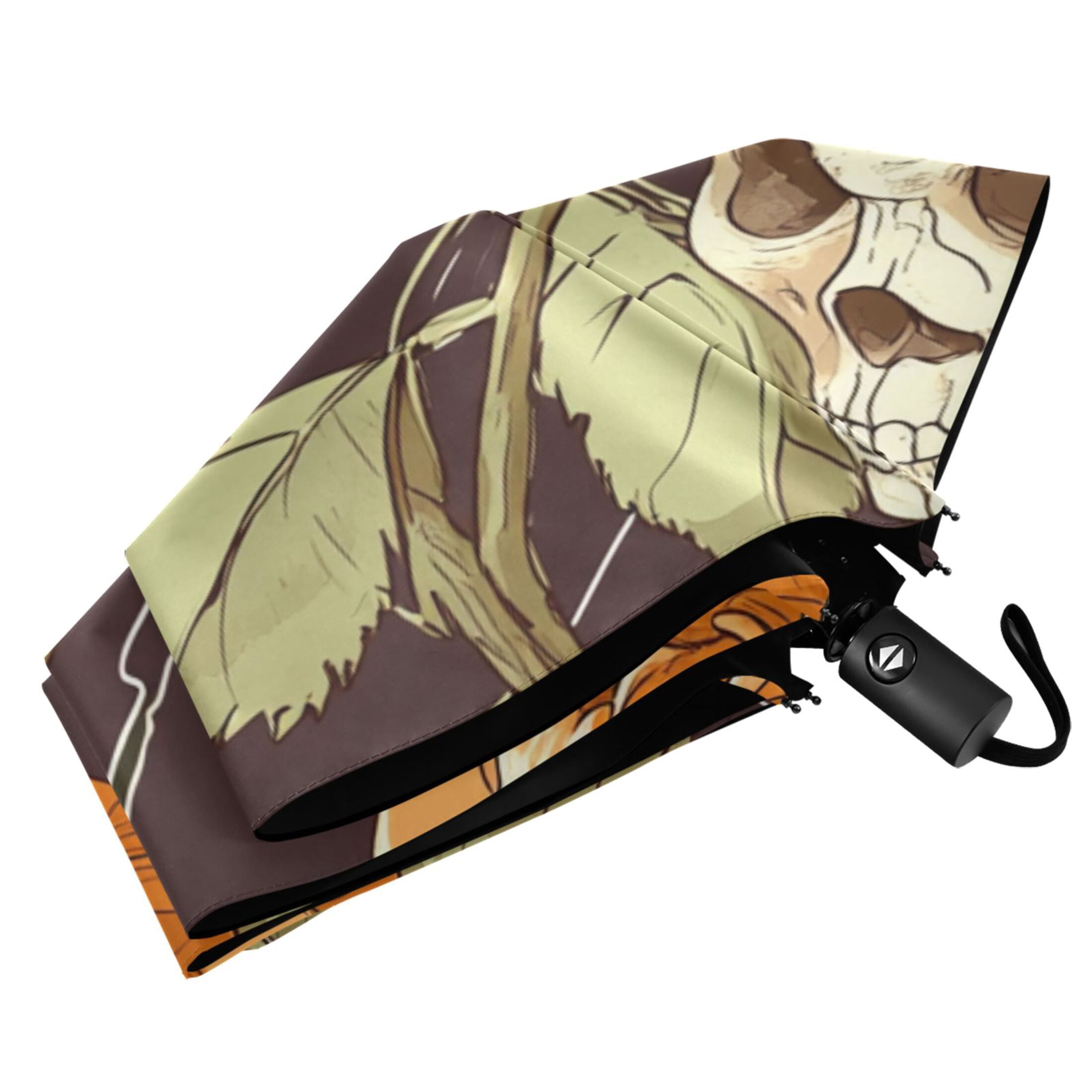 Rose and Skull Folding Umbrella UV50+ Waterproof Sun Protection Auto Open Close Compact Fiberglass Frame