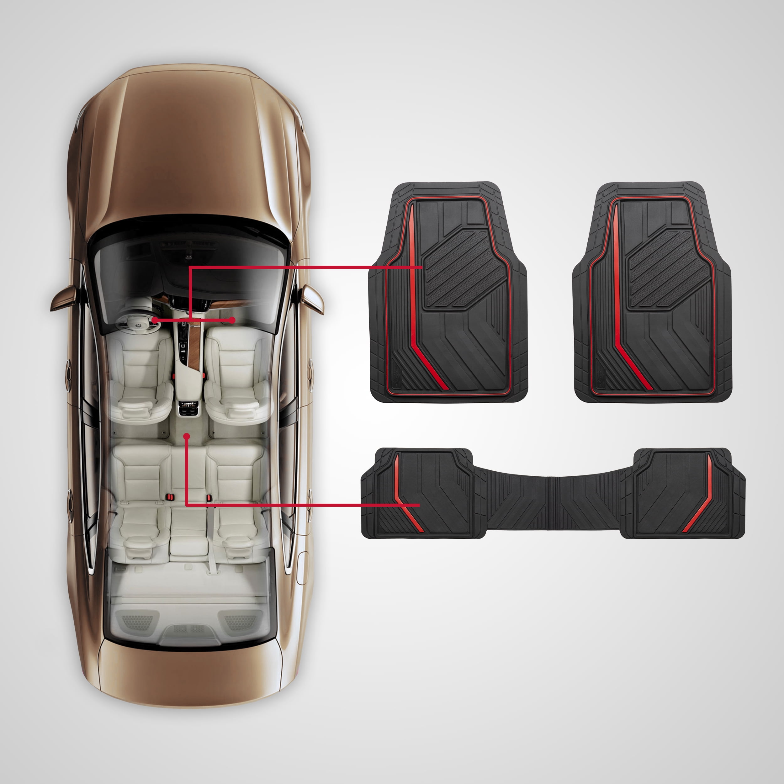 Genuine Dickies 3 Piece Durasport Black and Red Rubber Floor Mat, 80037WDC