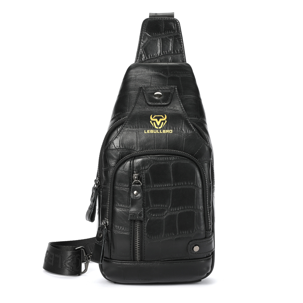 LEBULLBRO Sling Bag for Men Genuine Leather Chest Bag Crossbody Backpack Travel Hiking Outdoor Sports Alligator Pattern Cowhide