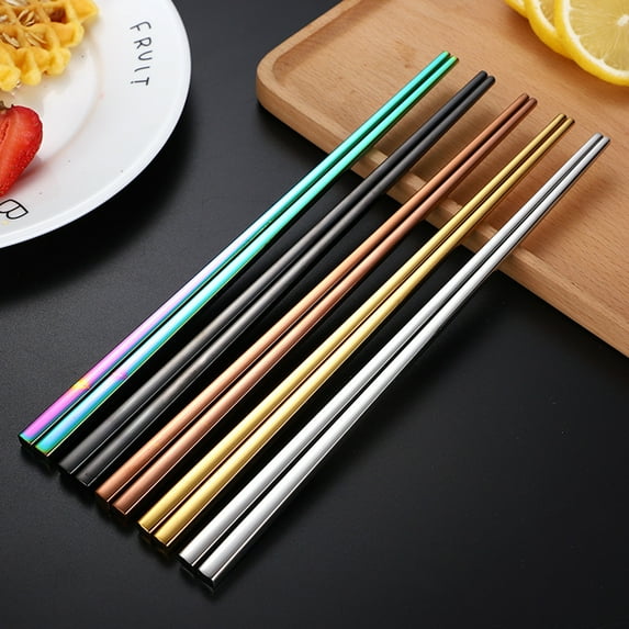 Walbest 1 Pair High Quality Stainless Steel Anti-scalding Chopsticks, Dishwasher Safe Metal Chopsticks - Easy to Use - Square Lightweight Chop Sticks
