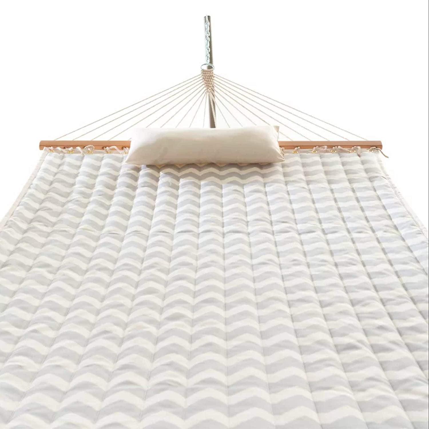 Castaway Living Large Gray and White Chevron Quilted Hammock w/ Patented KD Space Saving Stand & Detachable Pillow