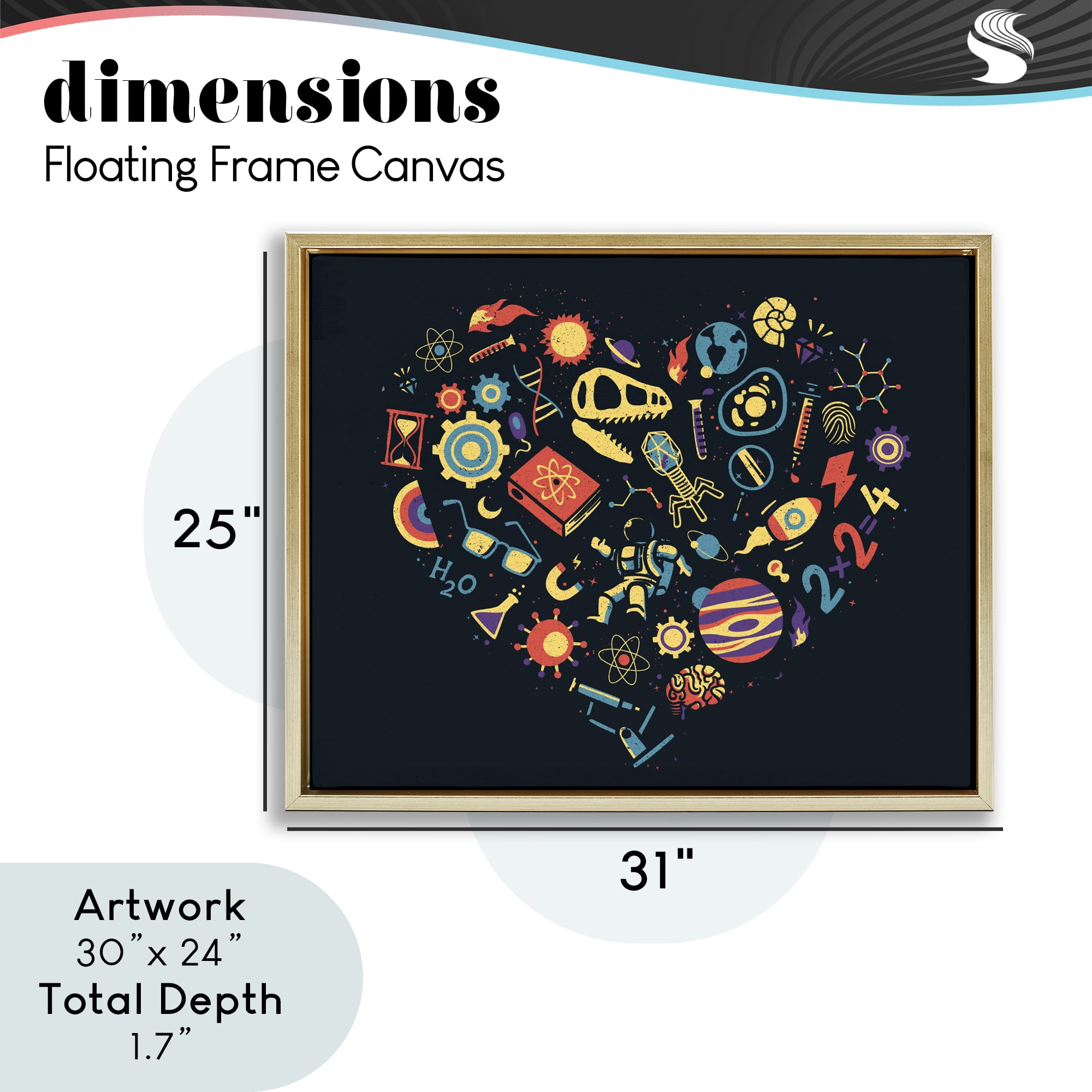 Stupell Industries Retro Science Heart Gold Framed Floater Canvas Wall Art, design by Tobe Fonseca