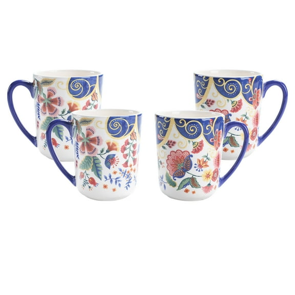 Bico Spiral Marrakesh Ceramic Mugs, Set of 4, for Coffee, Tea, Drinks, Microwave & Dishwasher Safe