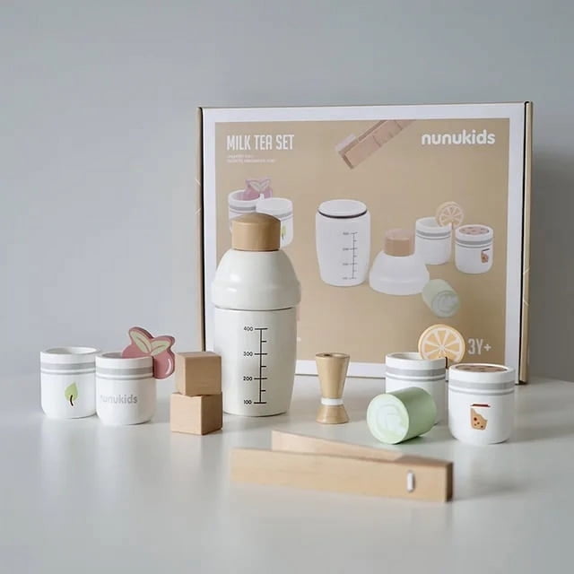Children‘s Home Kitchen Simulation Milk Tea Production Set Wooden Simulation Cocktail Mixing Tool Montessori Children‘s Toys