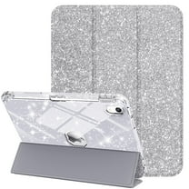 Decase Compatible with iPad A16 11th Generation 11 Inch 2025 Sparkle Cute Case,Glitter Cover with Sparkly Clear Back,Pencil Holder, Fits for iPad Case 10th Generation 10.9 Inch for Kids Girls,Silver