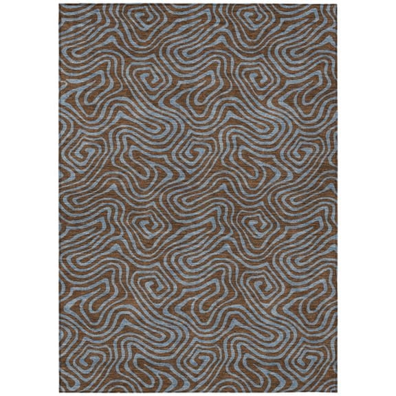 HomeRoots 599791 5 x 8 ft. Brown & Light Blue Abstract Washable Indoor & Outdoor Rectangle Area Rug