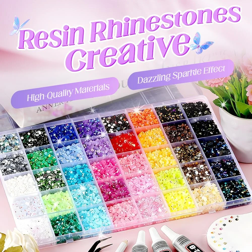 Colorful DIY Resin Rhinestone Kit,2026 New Resin Jelly Rhinestones for Bedazzling for Crafting Nails Face Makeup Crafts Tumblers (40 Colors)