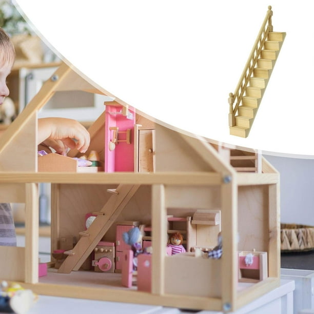 Escalera Miniatura De Madera Para Casa De Muñecas 1/12 – Decoración Para Dioramas Y Maquetas, Medida 5,2x1,9x29 Cm