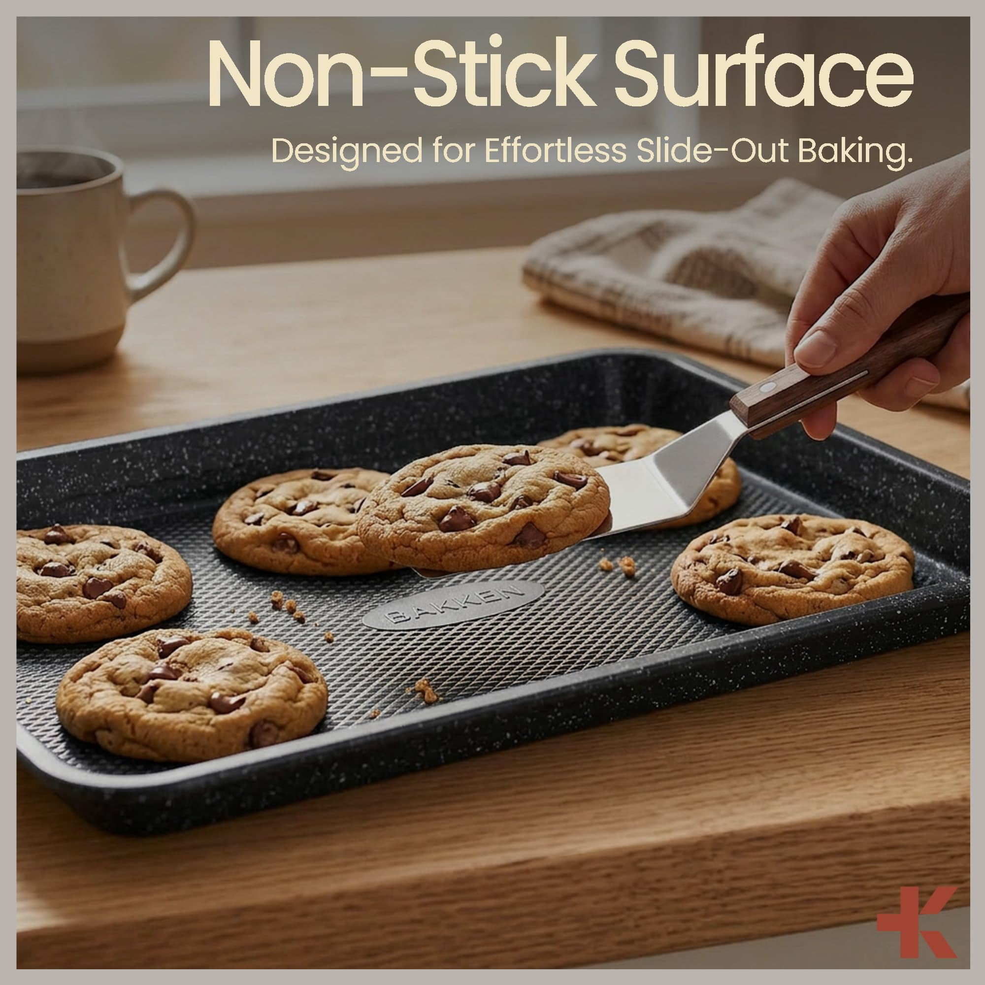 BAKKEN Baking Pans - Small, Medium, & Large Cookie Pan Nonstick, Diamond Texture Bottom, Oven Safe (450°F), Pack of 3, Gray Marble
