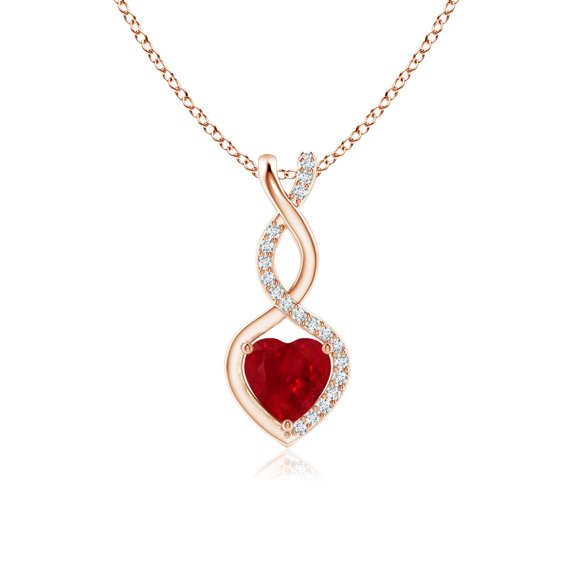 ANGARA Natural Ruby Infinity Heart Pendant with Diamonds in 14K Rose Gold for Women (Size-5mm) | July Birthstone, Birthday, Anniversary, Jewelry Gift for Women | Natural Ruby Necklace