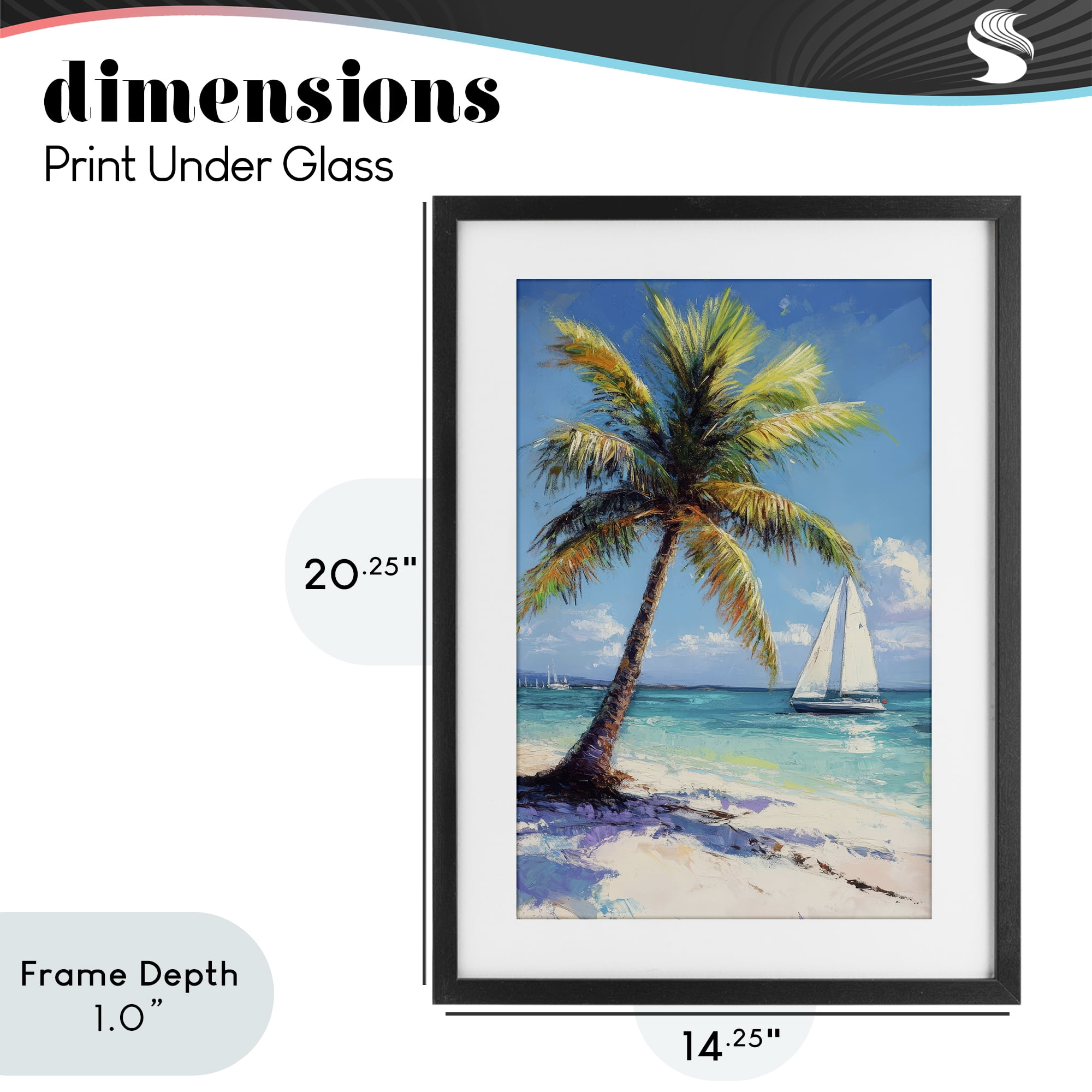 Stupell Industries Palms & Sails Beach View Black Framed Print Under Glass, design by Petal Prints Design