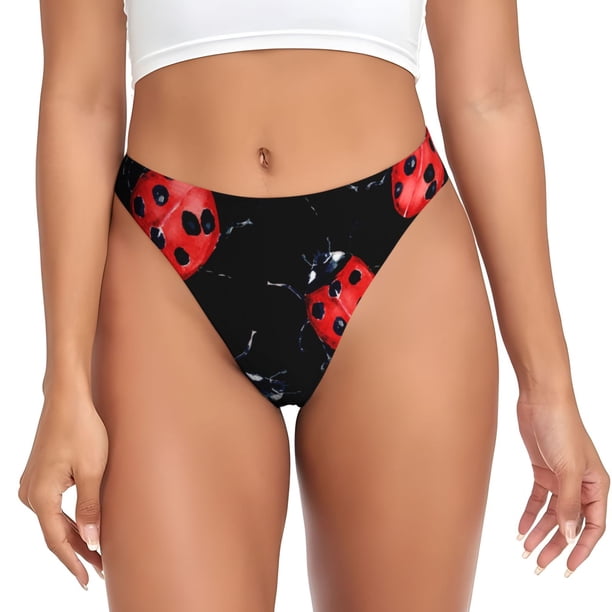 Balery Beautiful Red Ladybug Tangas de Algodón para Mujer con Estampado – Ropa Interior Sexy, Transpirable, G-string-XX-Large