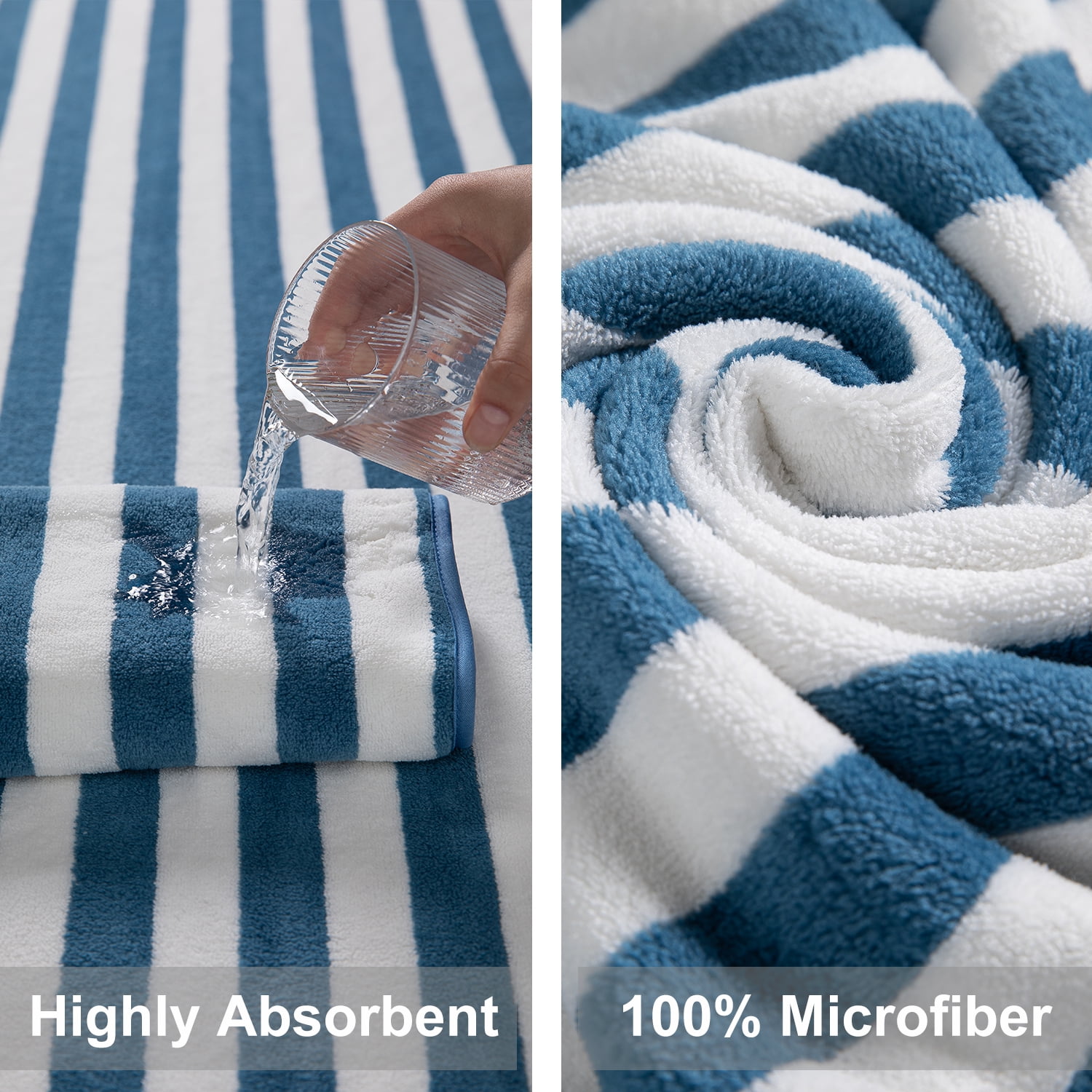 Smuge 12 Pcs Stripe Family Bath Towels Set - 4 Bath Sheet Towels, 4 Hand Towels, 4 Washcloths, Microfiber Soft Shower Towel for Bathroom Gym Spa(Blueberry)