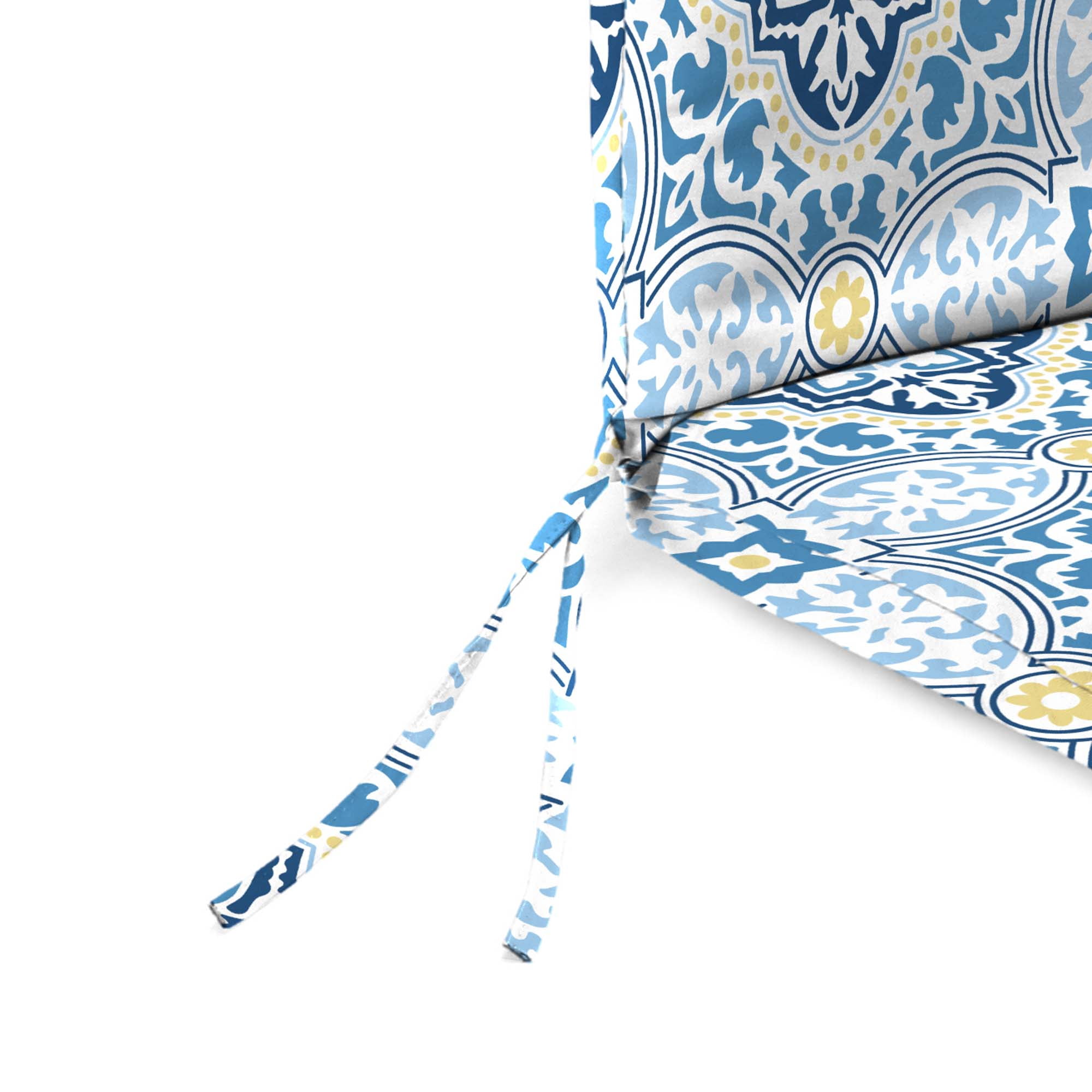Jordan Manufacturing 44" x 21" Rave Sky Blue Quatrefoil Rectangular Outdoor Chair Cushion with Ties and Hanger Loop