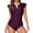 a-Wine407118, variant on Women's Solid Color Onesie Swimsuit Ruffled Sleeve Half Zip High Waist Bathing Suit For Summer Beach Water Activities Classic Swimwear