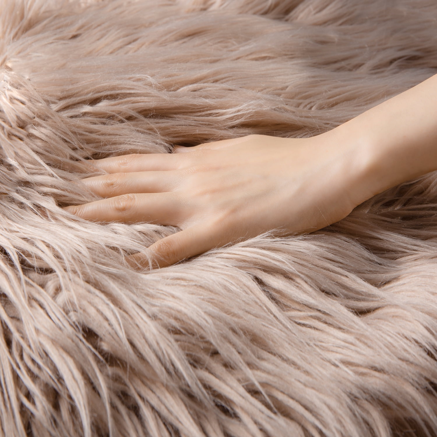 Soft Fluffy Faux Sheepskin Fur Area Rug, Home Decorative Indoor Floor Mat, Rectangle Beige, 3 x 5 Feet