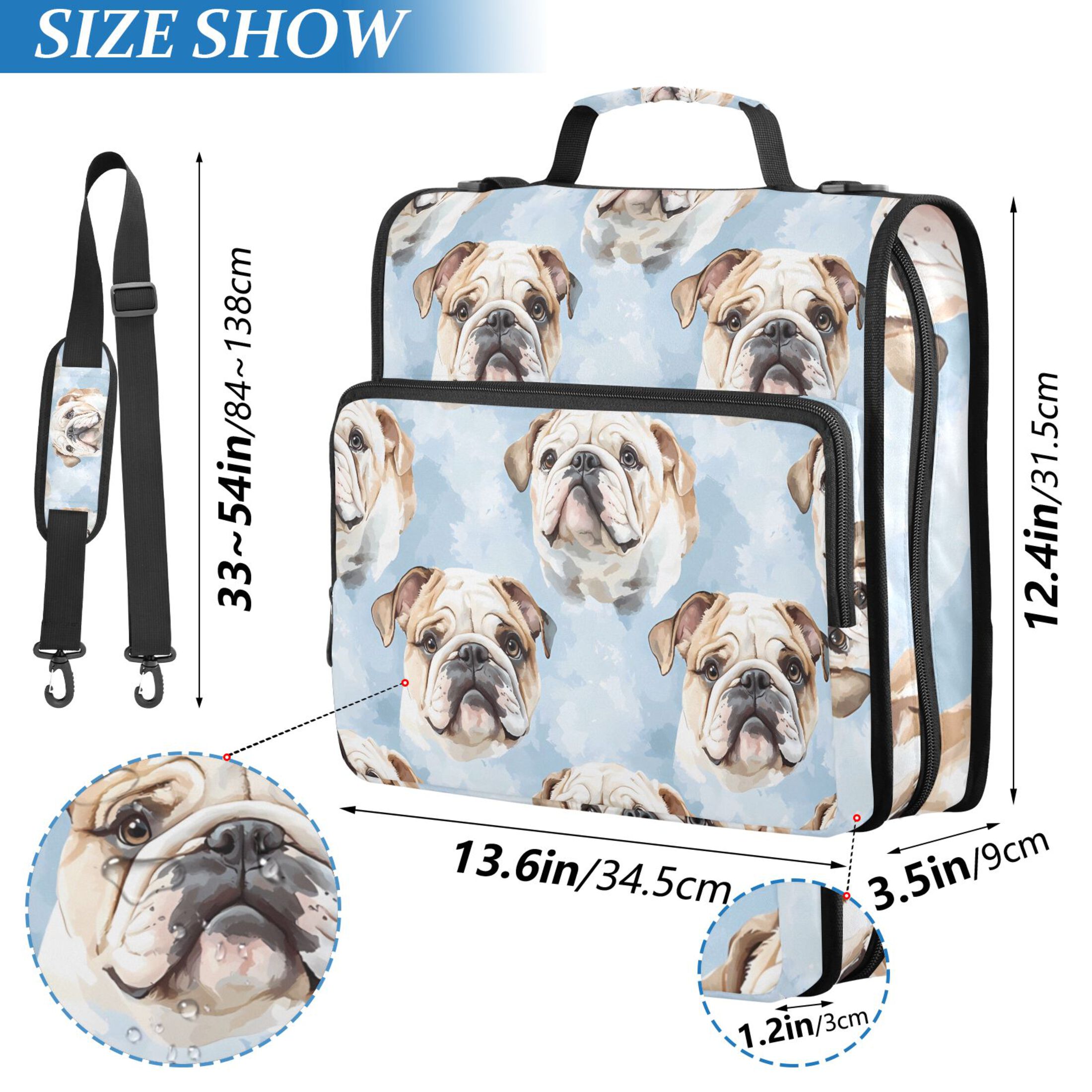 ALAZA Zipper Binder Bulldog Cartoon 3 Ring Trapper Keeper File Folder Organizer Bag