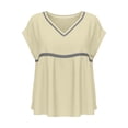 thumbnail image 4 of Turilly Boho Lace Trim Blouse for Women V-Neck Short Sleeve Loose Fit Casual Peplum Top Button Shirts, 4 of 6