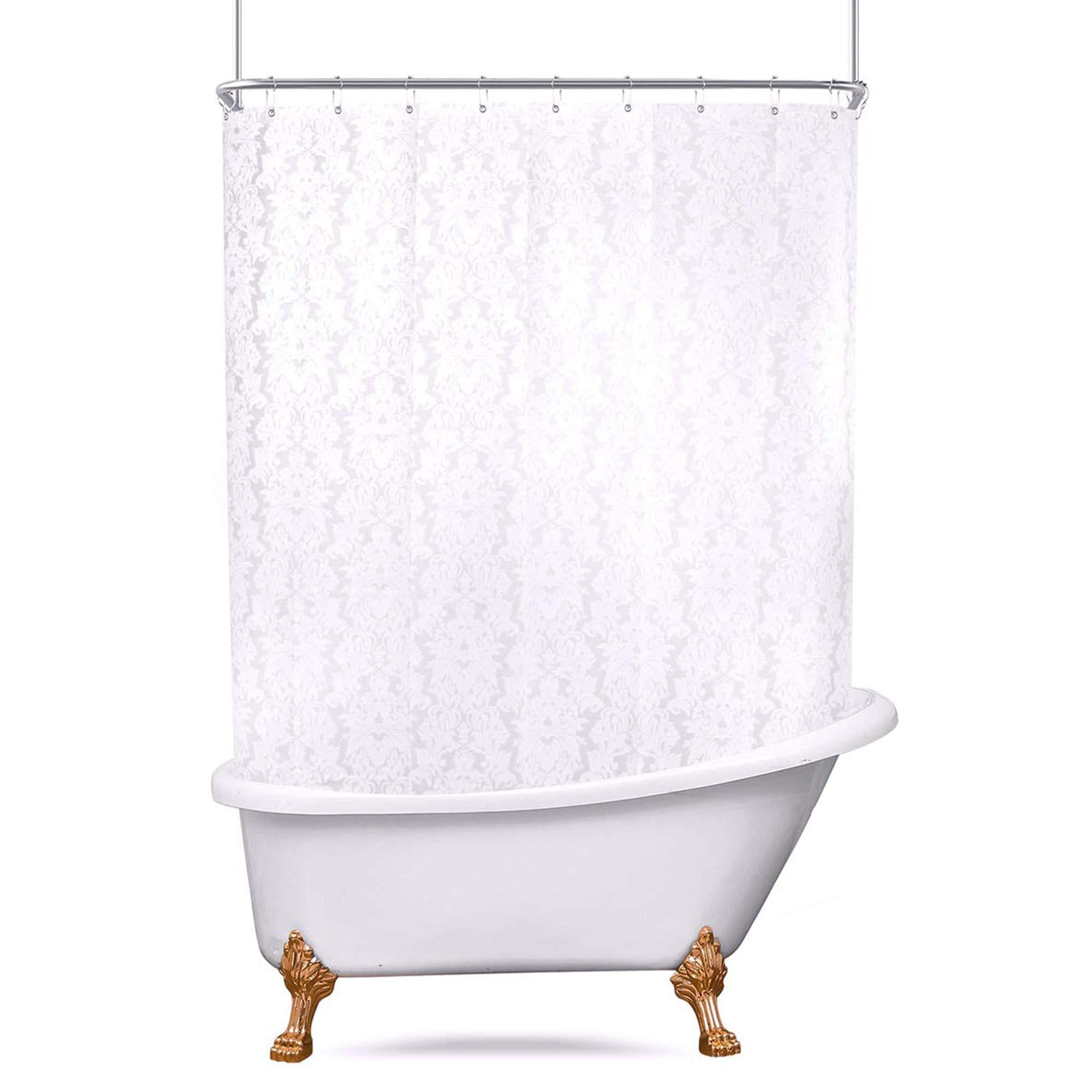Riyidecor Damask All Around Shower Curtain Clawfoot Tub Bathtub Wrap