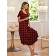 thumbnail image 4 of Avidlove Women's Short Sleeve Nightgown Long Nightshirts Pleated Sleep Dress Plaid Sleepwear with Pockets, 4 of 6