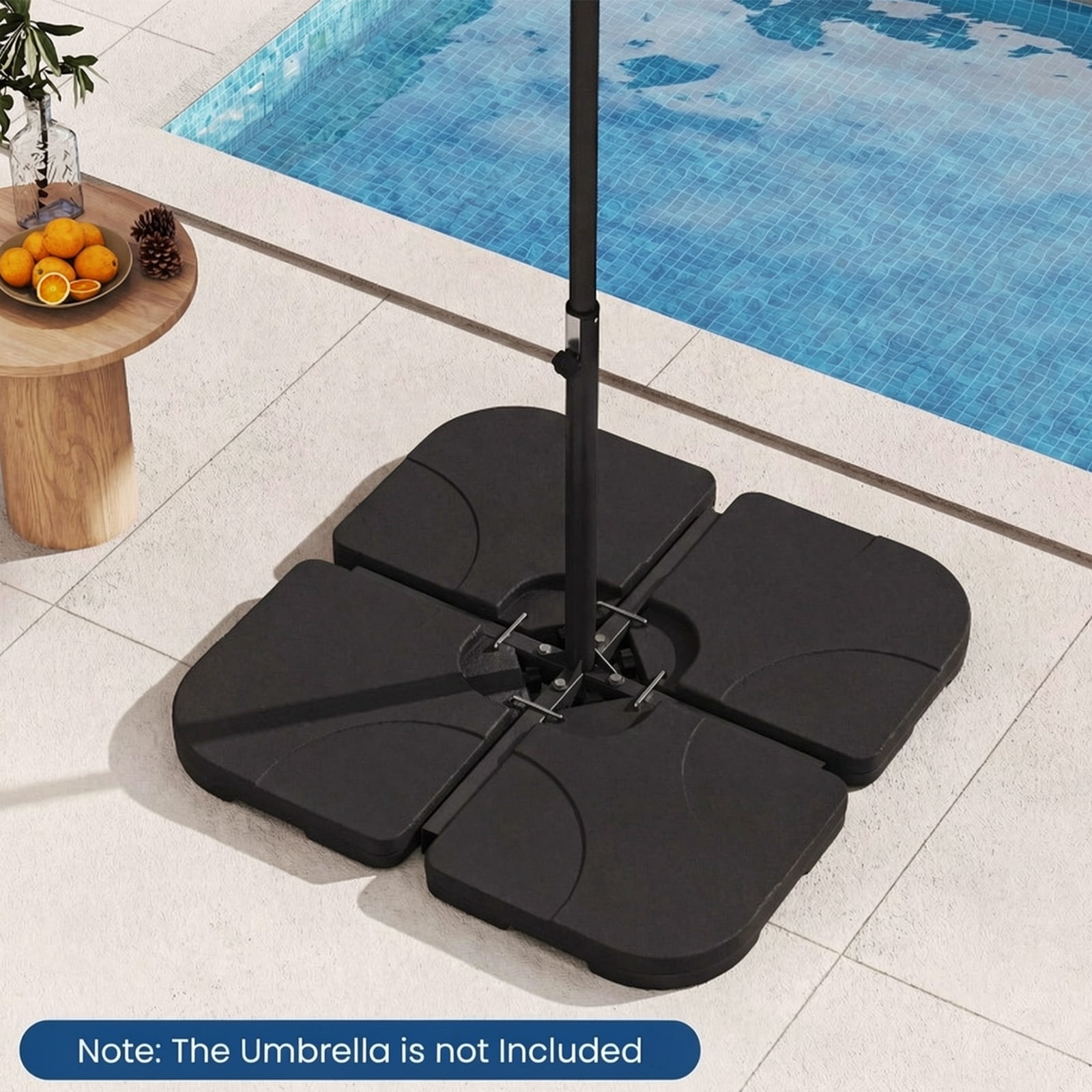 Biotree 4-Piece Offset Umbrella Base 164 lbs Capacity Heavy-Duty Square HDPE Fillable Plates with U-Locking Pins - Black