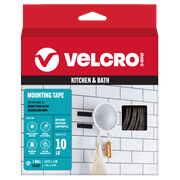VELCRO Brand Kitchen & Bath Mounting Fasteners – Heavy Duty Professional Hold with a Flush Surface to Surface Mount - Holds up to 10 lbs. - 10ft x 1in Roll Tape, Black