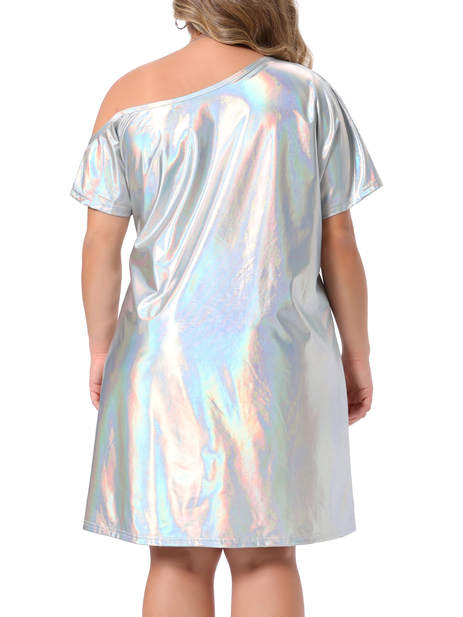 DARING DIVA Women's Plus Metallic Off the Shoulder Party Clubwear 3X Silver