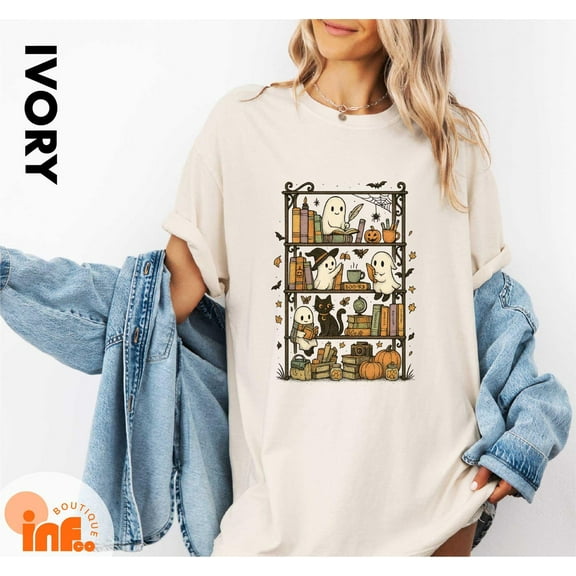 Velto Happy Holiday Ghosts Reading Book T-Shirt, Cozy Season Bookworm Shirt, Bookish Happy Holiday Shirt, Spooky Reader Book Club Shirt All Size S-5XL