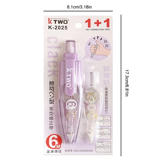 White Pens White Ink Press Type Correction Tape with Refillable Applicator for Students, Portable Pen Shaped 8.1x17.3cm Stationery, Ink Pens for Writing on Greeting Cards & Office Supplies