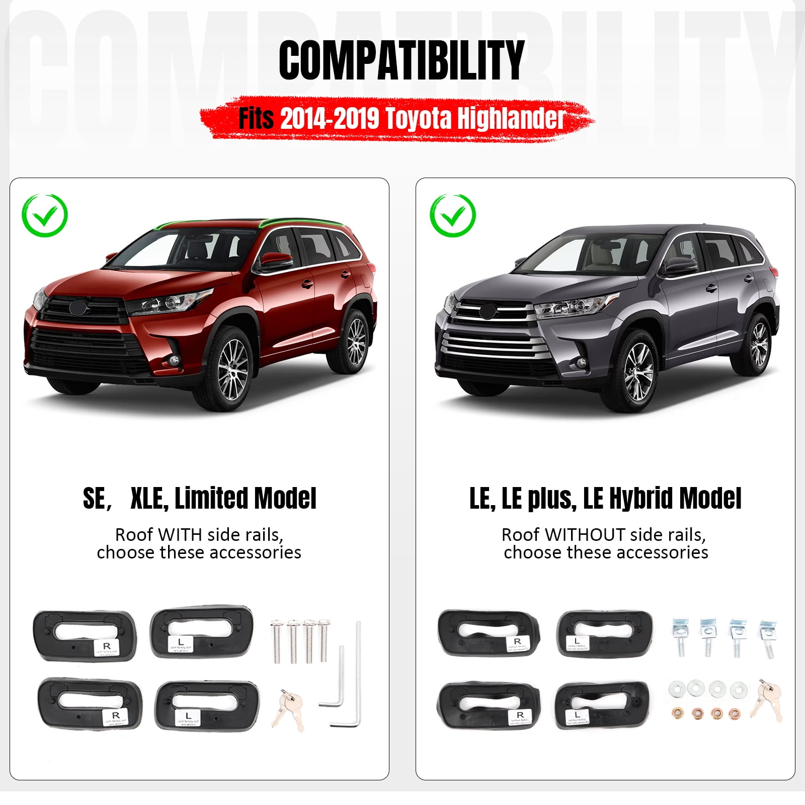 Ikon Motorsports Roof Rack Compatible With 2014-2019 Toyota Highlander All Models Black Top Roof Rack Cross Bar Cargo Luggage Carrier Aluminum W/ Locks 2PCS