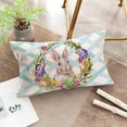 thumbnail image 2 of Throw Pillow Covers 12x20 Inch Easter Bunny Lumbar Farmhouse Cotton Linen Watercolor Eggs Case Home Oblong Cushion Cover for Sofa (Wreath) Green L-01, 2 of 6