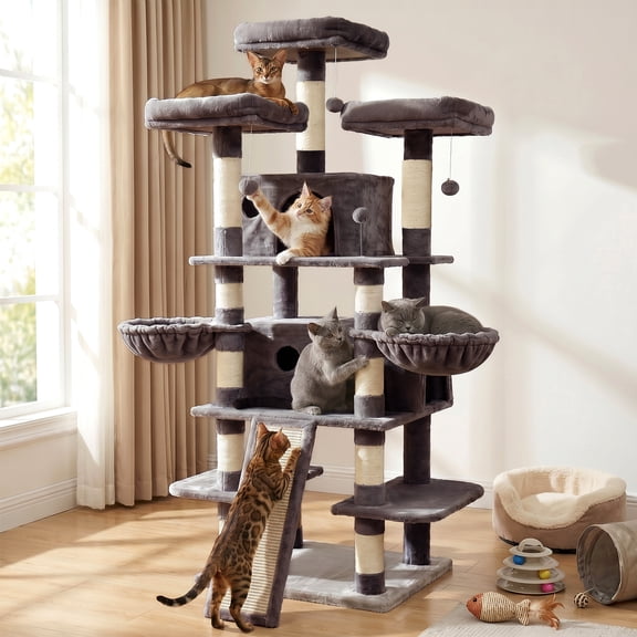 FOOWIN 70.8" Large Cat Tree, Multi-Level Cat Tower with Sisal Scratching Posts, Cat Activity Center Cat Play House, Dark Blue