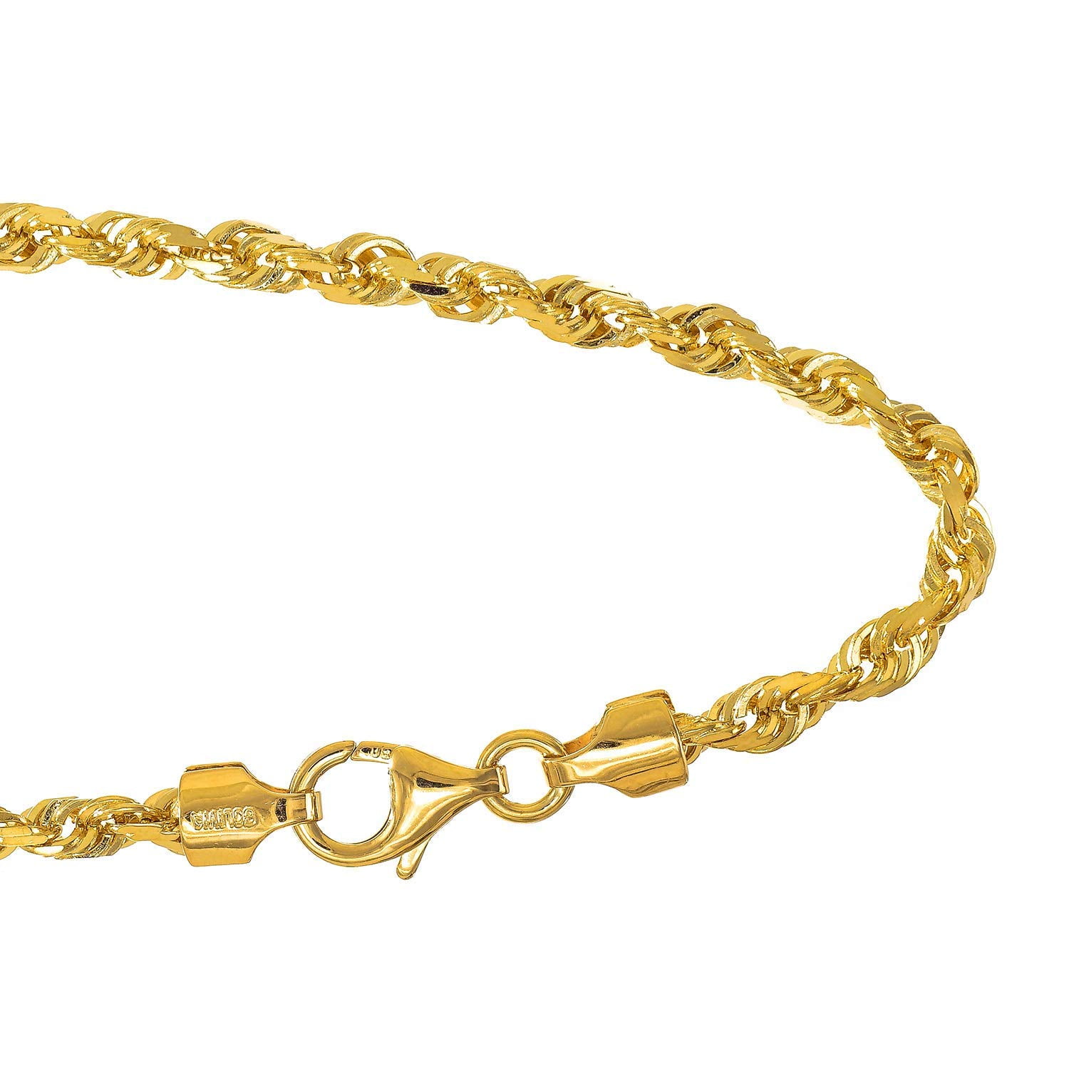 JewelStop 14k Solid Yellow Gold 3.7 mm Rope Chain Bracelet, Lobster Claw Clasp-8 Inches, 8.6gr.