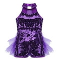 thumbnail image 6 of TiaoBug Women's Glitter Sequins Latin Dance Leotard Dancewear Jazz Ballroom Samba Dance Dress Purple S, 6 of 7