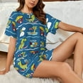 thumbnail image 4 of Wukai Dinosaur on the Beach Vacation Women's Pajama Set,Short-Sleeve Top and Shorts with Elastic Waistband and Pockets for Loungewear, Yoga, and Casual Wear-Small, 4 of 8