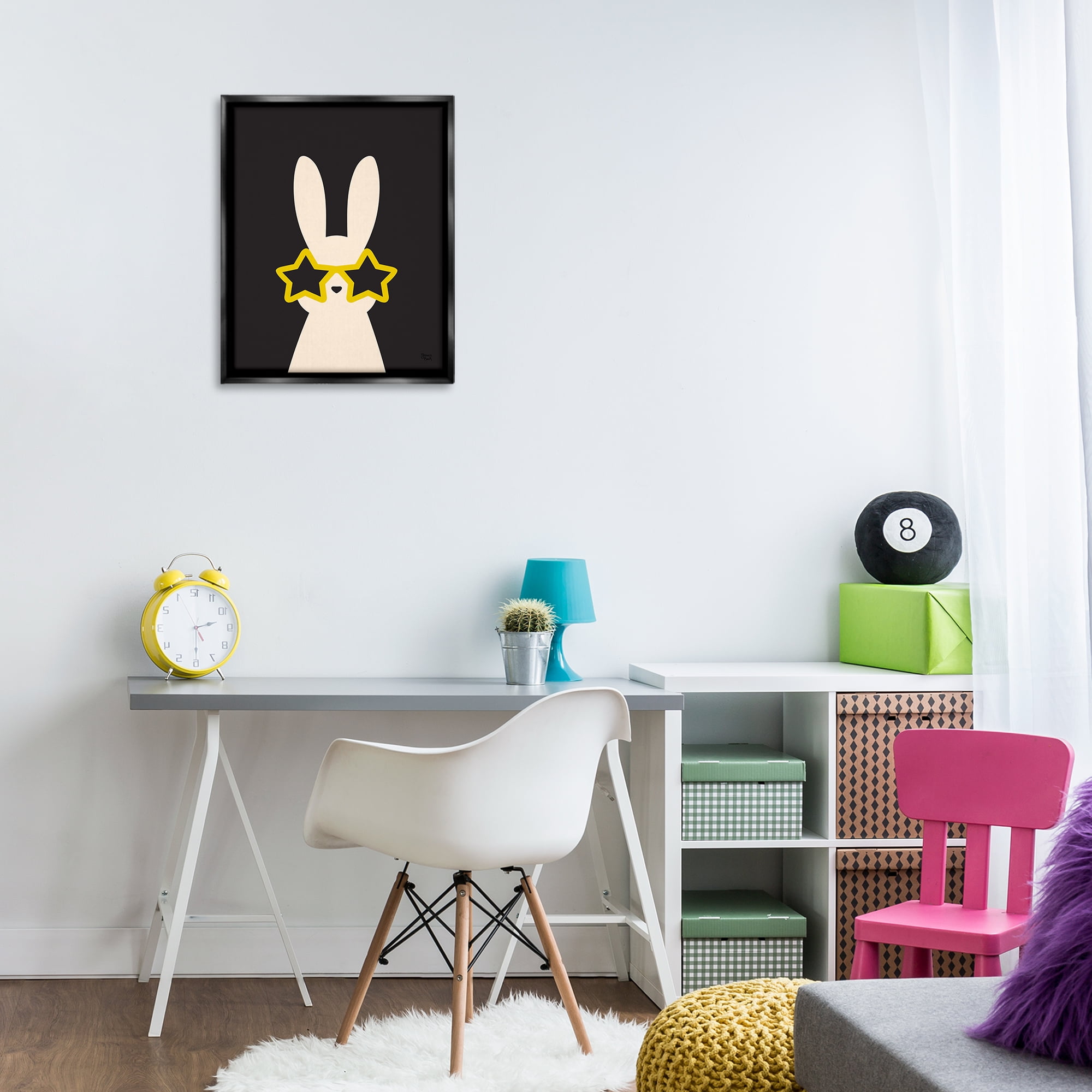 Stupell Industries Rabbit with Star Glasses Animals Painting Black Floater Framed Canvas Art Print Wall Art, 17 x 21