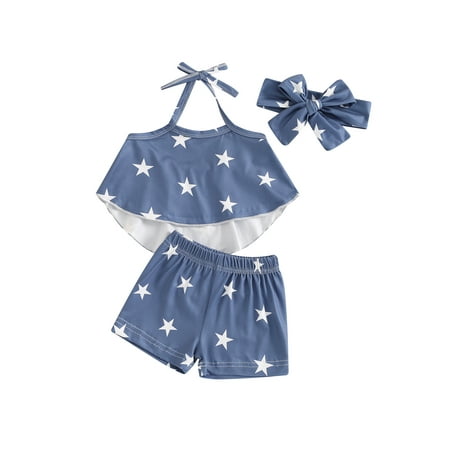 

Bagilaanoe 2pcs Toddler Baby Girl Shorts Set Sleeveless Star Print Tops + Shorts + Headband 6M 12M 18M 24M 3T Kids Casual Summer Clothes