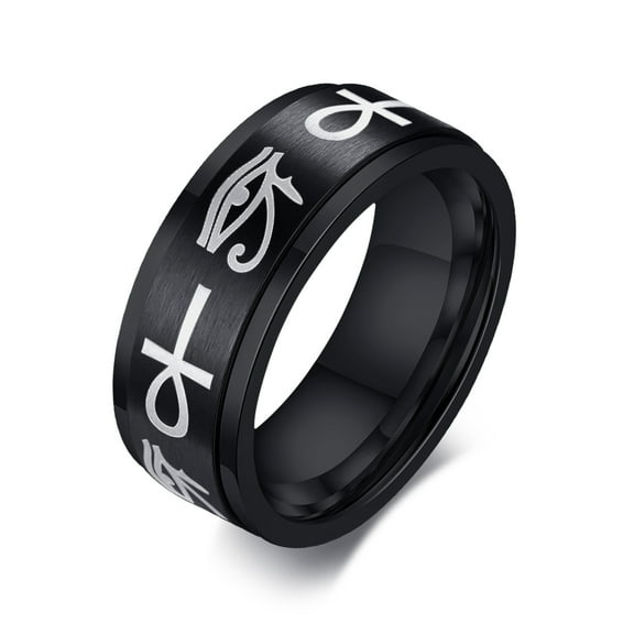 Vnox Fidget Rings, Stainless Steel Anxiety Ring for Men, Egyptian Ankh Cross Ring, Horus Ring for Relaxing