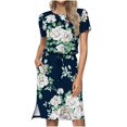thumbnail image 2 of Robe d'Été pour Femmes 2024 Mode Grande Taille Décontractée Col Rond Bretelles Manches Courtes Imprimé Floral Robe Ample avec Poche Rabais de 50 % Liquidation!, 2 of 7