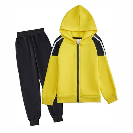 

Yzengfg Autumn And Winter Children s Color Matching Casual Fashion Hooded Zipper Cardigan Jacket And Pants Suit 11-12 Years