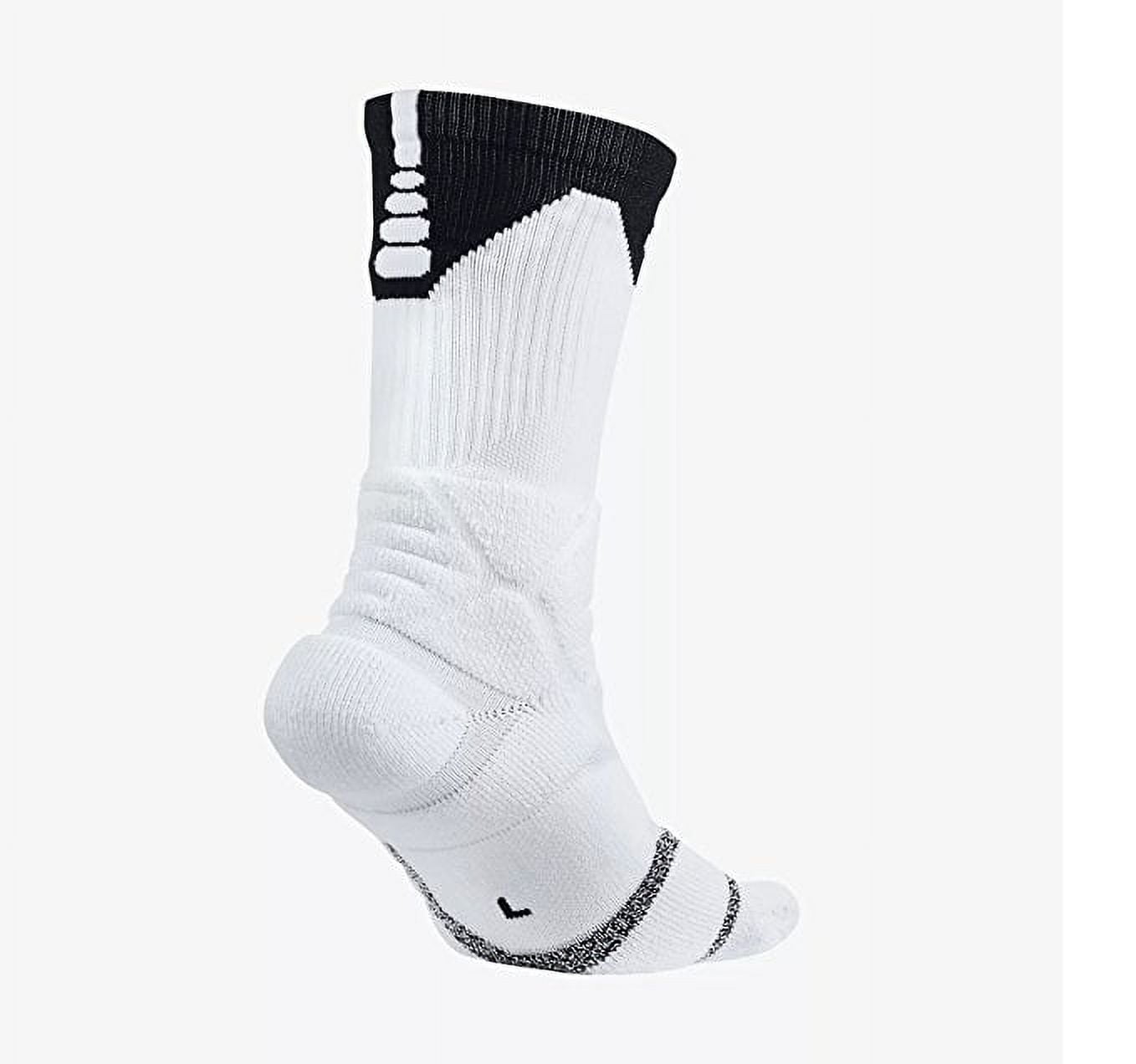 Nike Basketball Power Grip Cushioned Crew Socks, White/Black, Large 8-12 