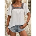 thumbnail image 2 of Mexican Shirts for Women Boho Embroidered Short Butterfly Sleeve Square Neck Loose Blouses Tees White XL, 2 of 8