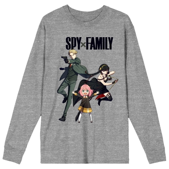 Spy X Family Key Art Crew Neck Long Sleeve Gray Heather Adult Tee