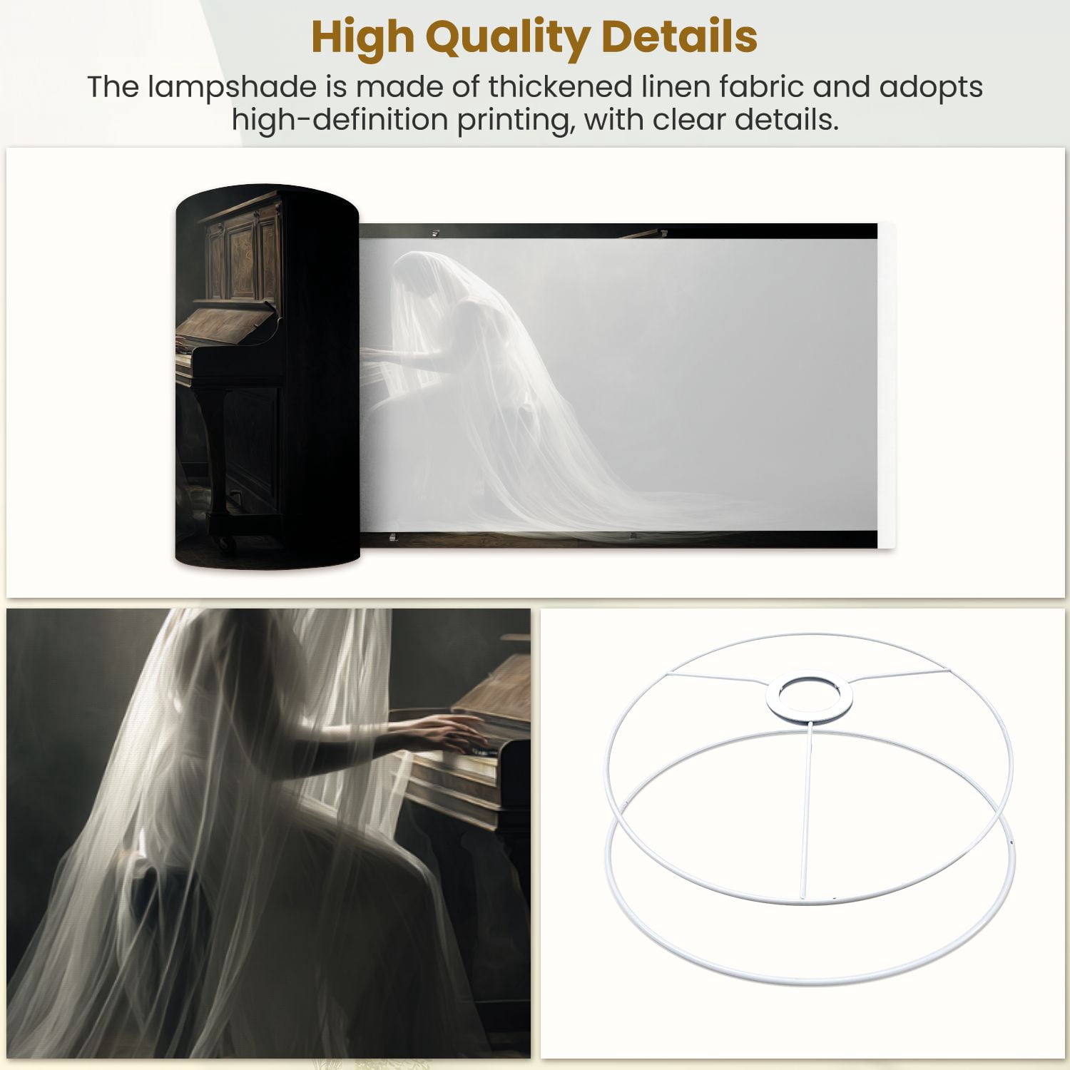 Gothic Linen Drum Lampshades Ethereal Ghostly Woman Piano Dark Gothic Atmosphere 13"x13"x10" Light Shade for Table Lamps Floor Lamp Shades Lampshade Replacement Assembly Required