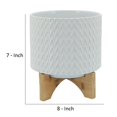 thumbnail image 5 of Benjara BM266287 Ceramic Planter with Chevron Pattern & Wooden Stand, White - Small, 5 of 5