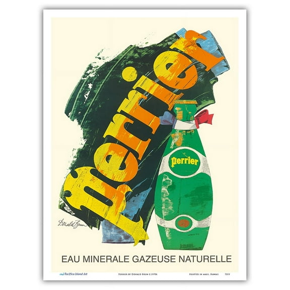 Perrier - Natural Sparkling Mineral Water - Vintage Advertising Poster by Donald Brun c.1970s - Master Art Print (Unframed) 9in x 12in