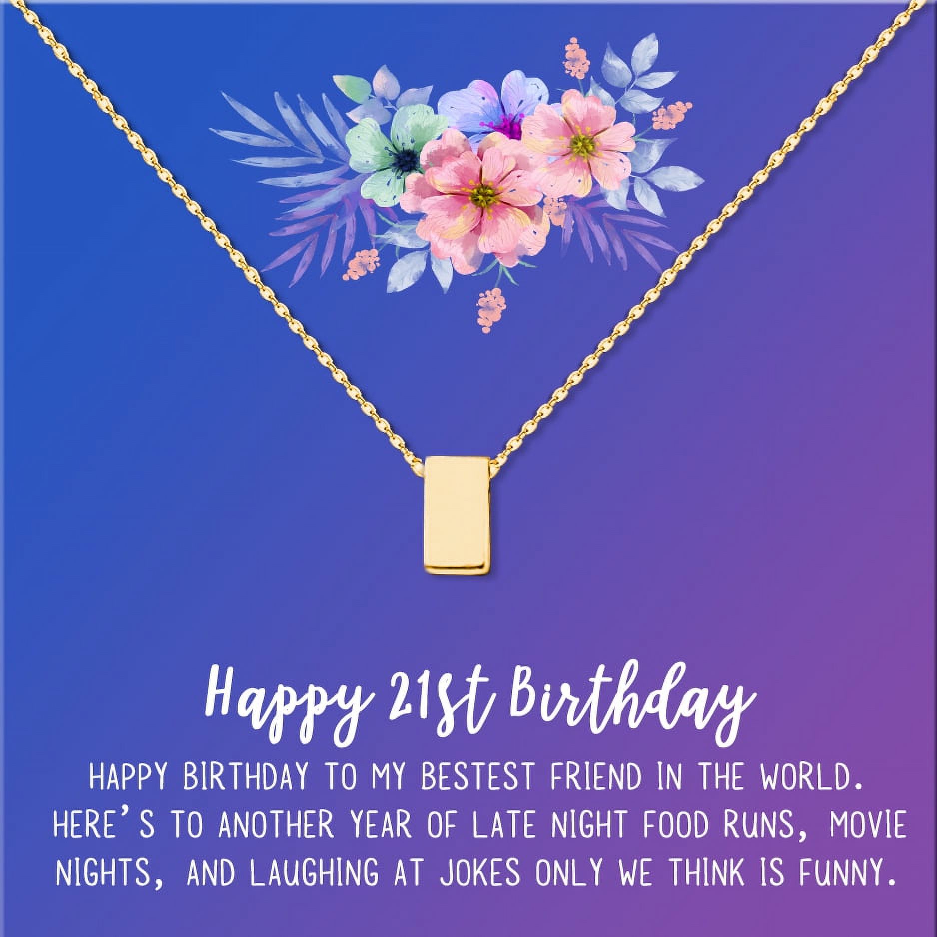 Anavia Happy 21st Birthday Gifts Stainless Steel Fashion Necklace Birthday Card Jewelry Gift for Her, Birthday Gift for Daughter-[Gold Cube, Blue-Purple Gift Card]